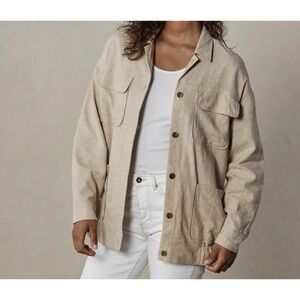 The Normal Brand Womens Oversized Camp Shacket Jacket Size Medium Tan Linen‎